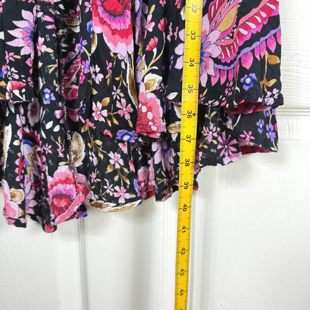 VTG Cynthia Rowley Floral Maxi Skirt Size S Black Pink Tiered Boho Smocked Fairy - Picture 8 of 8